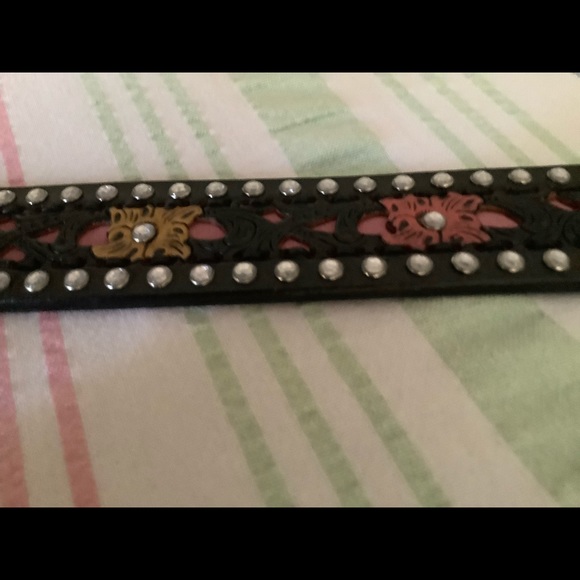 Roper leather rhinestone multicolor belt SZ 36 - Picture 7 of 11